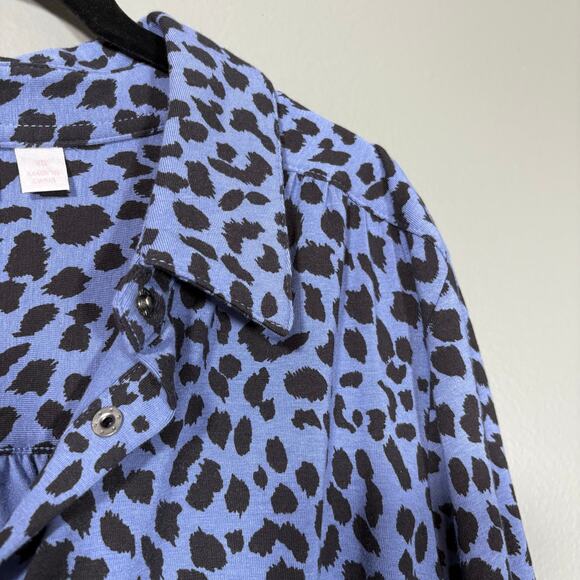 Belle Kim Gravel Blue Animal Print Button Up Shirt - Size 1X - Women's Plus Size - Picture 2 of 7